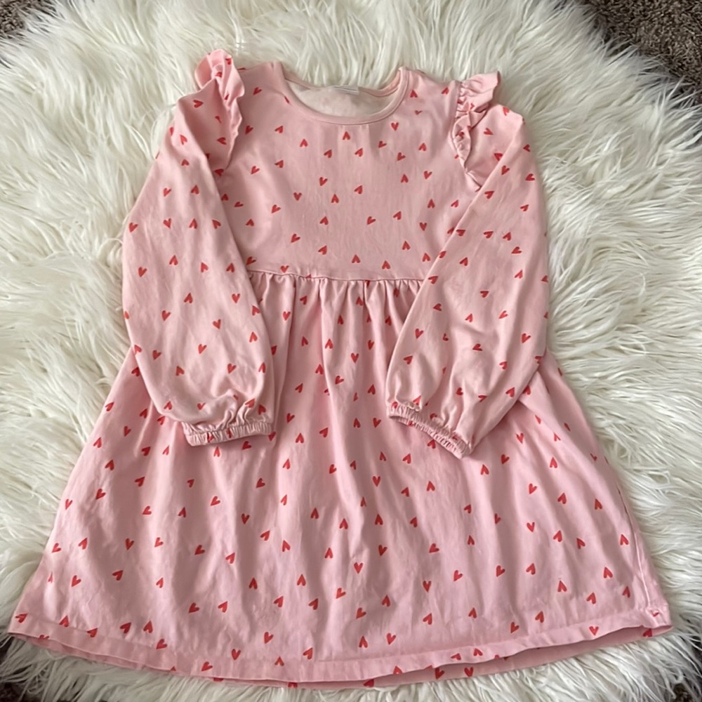 Hanna Anderson flutter sleeve dress - pink with red hearts - Size 6/7